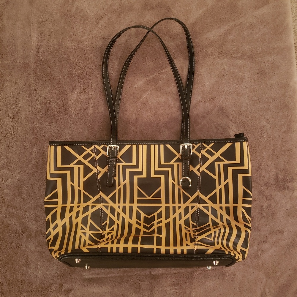 Art Deco Pattern Leather Zip Up Shoulder Purse